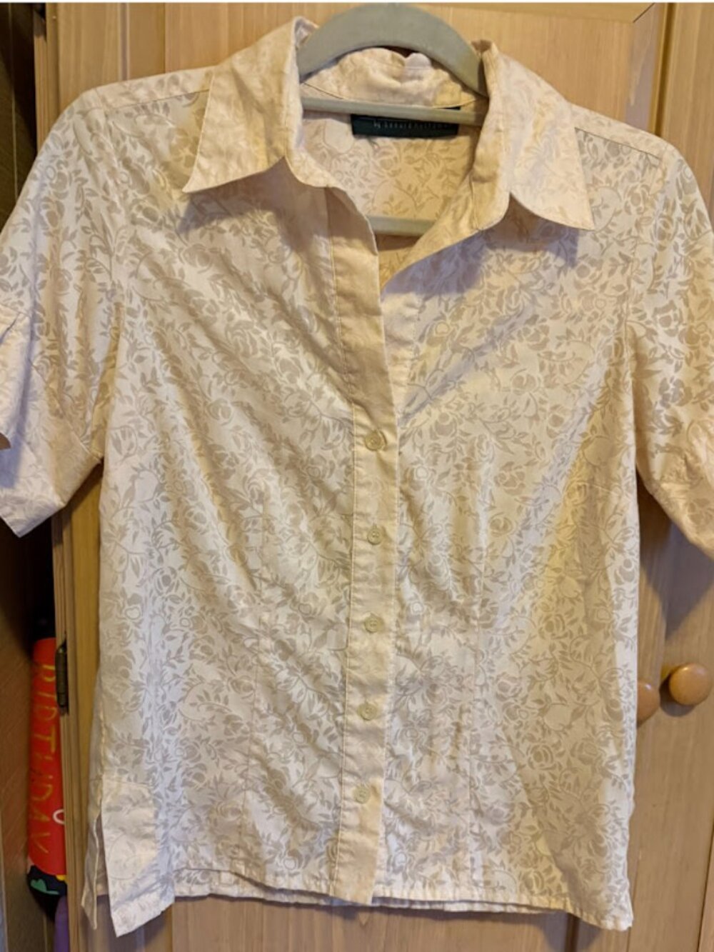 Harve Benard Cream Tonal Floral Jacquard Button Up Shirt Vintage Career